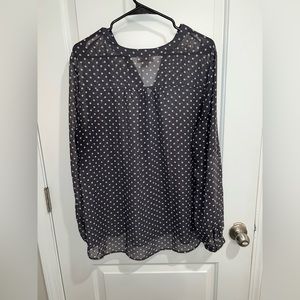 Ann Taylor Loft black and white polka dot silk blouse